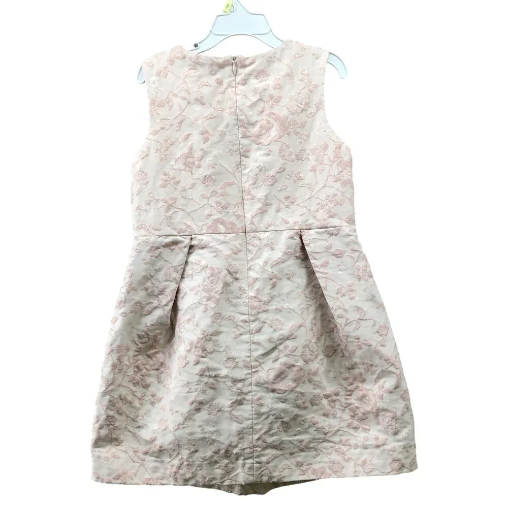 Zara Girls 7/8 Party Dress Pink Floral Jacquard Pleated Sleeveless A-Line Formal